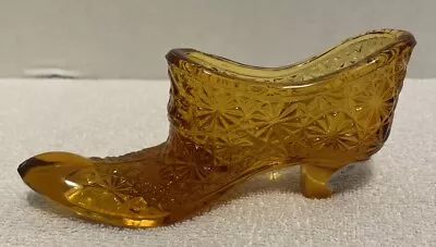 Buy Fenton Glass Button And Daisy Boot Shoe Golden Amber Vintage Retro • 11.47£