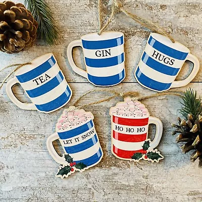 Buy Set Of Five Cornishware Inspired Wooden Hanging Decorations • 20£
