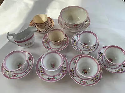 Buy Early English Pink Lustre Ware Tea Pieces Cups And Saucers,  Jug And Slop Bowls • 13£