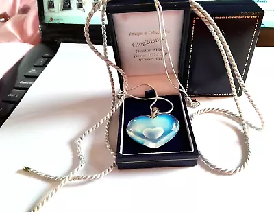 Buy Lalique -beautiful Opalescent Pendant Large Heart Silver Chain Silk Cord  - New • 195£