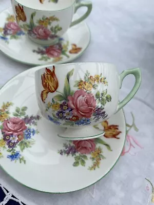 Buy 6 SHELLEY Small Footed Dematisse Coffee Cups And Saucers Fine Bone China • 19.99£