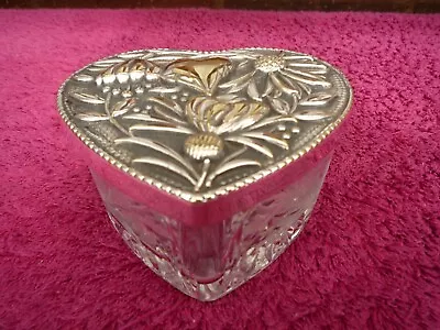 Buy Vintage Royal Brierley Crystal Heart Shaped Trinket Box Silver Plate Lid Signed. • 12.50£