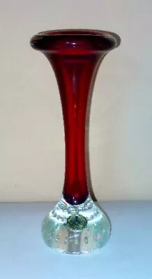 Buy Vintage Swedish Art Glass Red Jack In The Pulpit Bubble Vase - Original Sticker • 15£