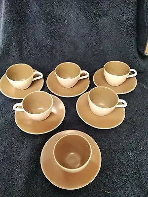 Buy Vintage Poole Pottery Two-Tone Tea Coffee Set Cups Saucers  In Brown & Cream • 9.99£