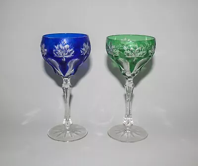Buy CZECH Crystal ☆ 7 1/2  Cobalt Blue & Green Wine Goblet Glass ☆ Set Of 2 • 67.23£