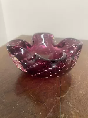 Buy Vintage Cranberry Bubble Glass Dish, Ashtray • 29.95£