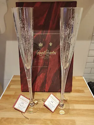 Buy Royal Brierley Crystal Champagne Flute, Pair, Limited Edition, Millenium 2000 • 129.99£