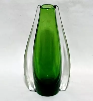 Buy MCM Beautiful Not Perfect Swedish Green Glass Vase No Mark Not Signed • 23.96£