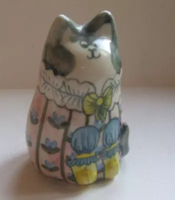 Buy 3½  Joan De Bethel Rye Pottery Hand Painted  Cat  Free Post Cinque Ports Pink • 39£