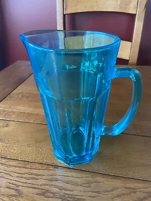Buy Vintage Turquoise Water Juice Glass Jug Pitcher 21cm 1.1 Litres Heavy Glass • 9.99£