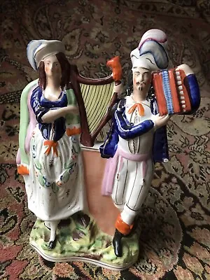 Buy Antique Staffordshire Large Figurine-Irish Harp Accordion ￼Musicians-￼￼45cm • 228£