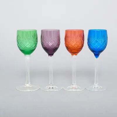 Buy Vintage Set Of Four Czech Bohemian Cut Colored Glasses Cordial Liqueur Stemware  • 33.94£