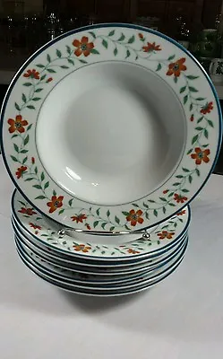 Buy Martha Stewart Mse Dogwood Floral Green Rim Pattern Cereal Soup Bowls • 7.57£
