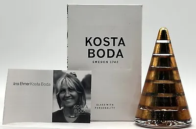 Buy Kosta Boda Sweden Art Glass Tree Cone Gold Striped Christmas Anna Ehrner Signed • 237.13£