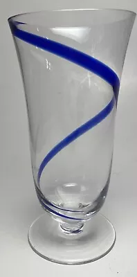 Buy PIER 1 SWIRLINE Cobalt Blue Footed 14 Oz Glass Art Glass MINT • 14.44£
