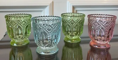 Buy Lot Of 4 Vintage Design Diamond Cut Pattern Glass Votive Candle Holders - Easter • 23.98£