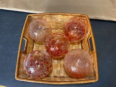 Buy Set Of 5 Beautiful Amber Colered Crackle Glass Balls - Hand Blown • 26.52£