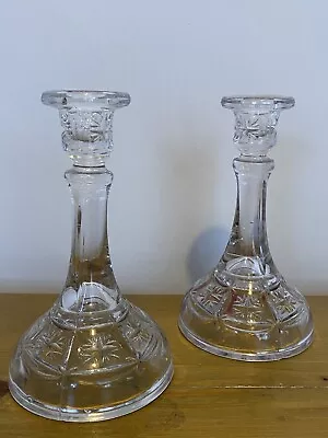 Buy Glass Crystal Style Candlestick Holders Pair Etched On Base Candle Sticks • 15£