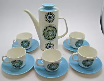 Buy J&g Meakin Studio Vintage Aztec Coffee Pot, 5 Cups & Saucers Blue White  #w2 • 24.99£