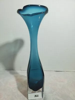 Buy Bo Borgstrom Jack In The Pulpit Vase Aseda Glasbruk Swedish Glass Blue & Clear • 37.46£