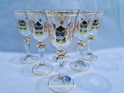 Buy Czech Bohemian Crystal Glass Handmade -  Liquer 6 Pcs With Gold And Enamel • 135.12£