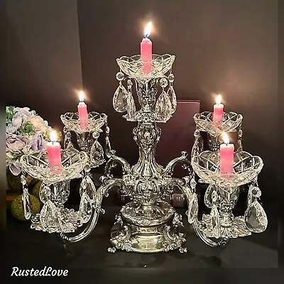 Buy Reed & Barton Silver Plated Epergne / Candle Holder Hanging Crystals Repaired • 474.73£