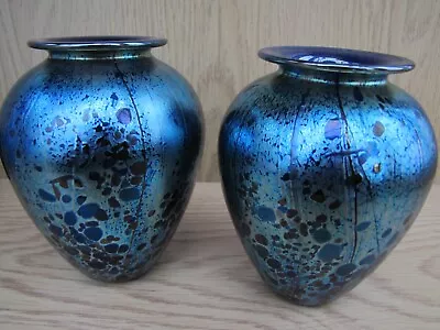 Buy A Pair Of Isle Of Wight Original Blue/Navy Iridescent Vases • 154£