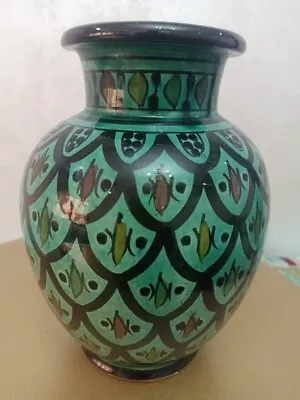 Buy Vintage Handmade Moroccan Vase - Antique Moroccan Pottery Green Vase • 73.05£