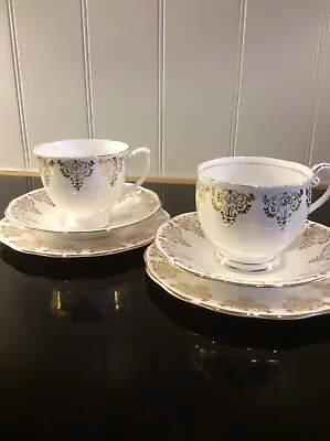 Buy Queen Anne China / Bell China Trio X 2 White And Gold • 6.99£