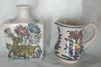 Buy 2 Pottery Barn Crazed Glaze Vases Birds Deer Flowers • 21.95£