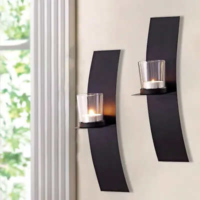 Buy 1 Pair Metal Candle Holder Wall Hanging Sconce Tea Light Glass Cup Holders Stand • 8.95£