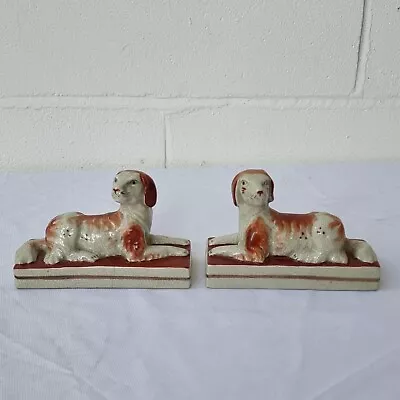 Buy Staffordshire Antique Style Pair Of   Spaniel Recumbent Mantle Dogs • 29.50£