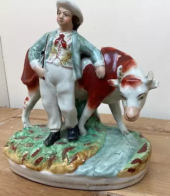 Buy Antique Staffordshire Style Boy With Cow Figurine WA3 • 3.99£