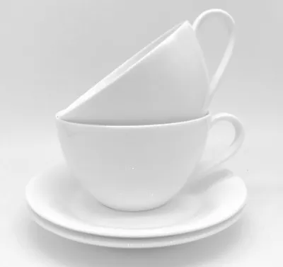 Buy Pair Of Bone China Metro Cappuccino Cup And Saucers In Plain White China • 22.95£