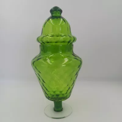 Buy Vintage Green Optic Glass Empoli Apothecary Bonbon Sweet Jar 24cm • 23£