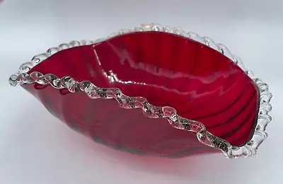 Buy Stunning Victorian Ruby Red  Glass Vase / Bowl  - Good Clear Glass Frilled Rim • 48£