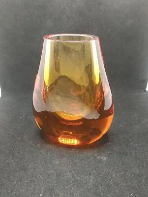 Buy Vintage Heavy Thermal, Amber Sommerso Murano Glass Vase • 29.90£