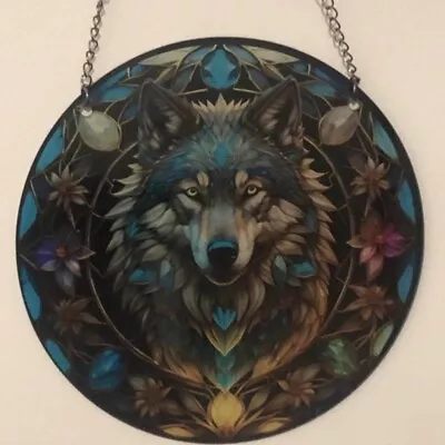 Buy 15 Cms Mystic Wolf Stained Glass Effect Sun Catcher / Window Picture • 12£