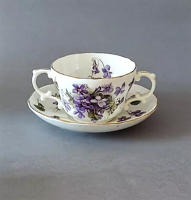 Buy Vintage Hammersley Victorian Violets Two Handles Porcelain Cup & Saucer  • 34£