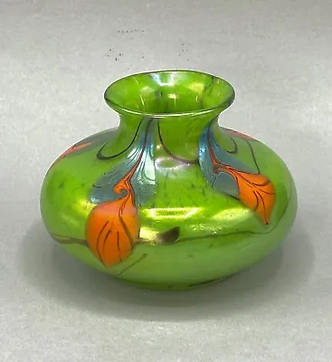 Buy Okra Studio Glass Green Fantasia 10cm Iridescent Squat Vase - Signed To Base • 95£