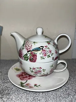Buy Beautiful BIRD Song Fine China Tea For One Stackable Teapot & Cup With Saucer • 19.99£