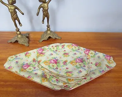 Buy Lord Nelson Ware Rose Time Chintz Triangle Bread Plates Serving Plate 1950s Rare • 99.99£