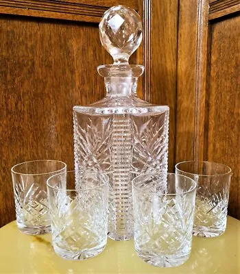 Buy Beautiful 6 Piece CUT GLASS DECANTER & 4 WHISKEY GLASSES Drinking Set Nice Gift • 89.50£