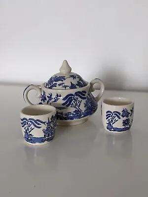 Buy Vintage Old Willow English Ironstone Tableware Ceramic Sugar Pot & Mugs • 10£