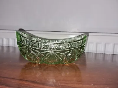 Buy Vintage Sowerby 1930s Art Deco Pressed Green Glass Boat Pinwheel Bowl Dish 164mm • 6.80£
