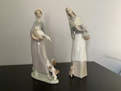 Buy Lladro - 2 X Figures - Girl With Dog And Geese & Girl With Dog And Basket Bread • 45£