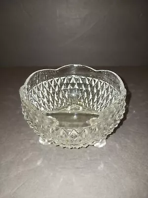 Buy Indiana Glass Diamond Cut Point Scalloped Rim Footed  Candy Dish Bowl MINT Vtg • 16.30£
