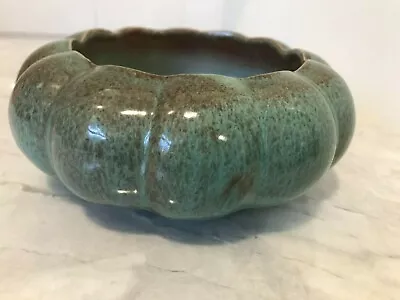 Buy Vintage GONDER E-12 American Art Pottery Fluted Bowl  Speckled Teal Green USA 7” • 13.28£