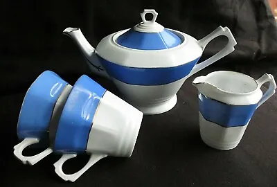 Buy VINTAGE PLANT TUSCAN OCTAGONAL TEA POT + 2 X CUPS & 1 X JUG -BLUE AND WHITE [104 • 15£