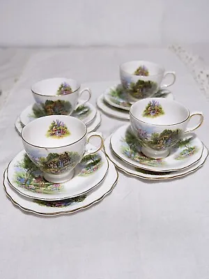 Buy Vintage Royal Vale Country Cottage Bone China Cup, Saucer & Tea Plate Set Of 12 • 116.66£